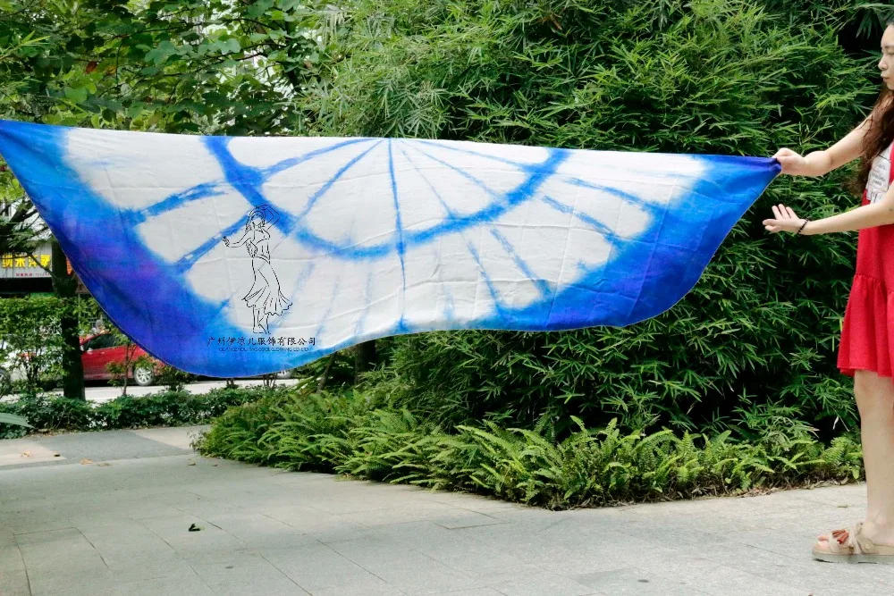 デザイン 100% リアルシルクベリーダンスベール、安いダンスベール、半円ベール卸売 250*114 センチメートルホワイトブルー