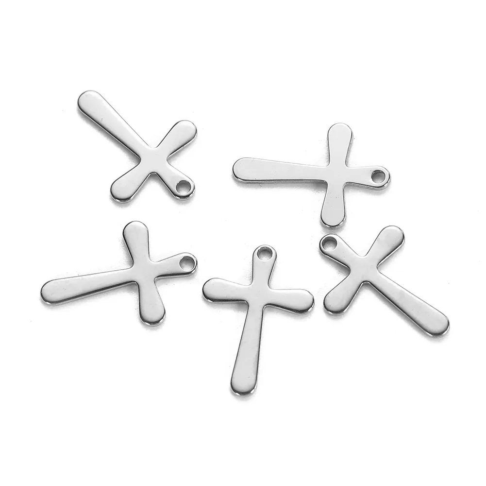 20Pcs/lot Catholic Stainless Steel Cross Pendant For Diy Necklace Bracelet Charms Jewelry Making