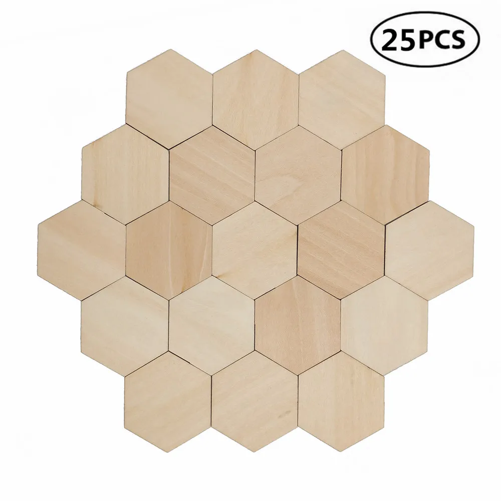 25 sztuk 50mm 1.96 cala uroczy sześciokątny kształt MDF wycinane drewno drewniane ozdoby DIY kształty rękodzielnicze do rzemiosła Scrapbooking