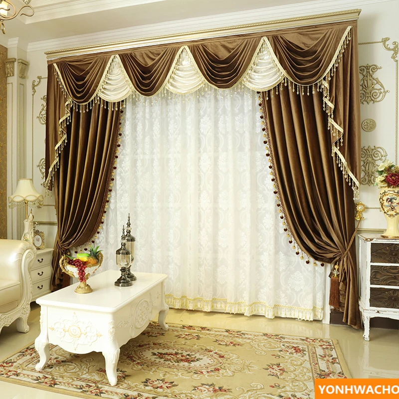 

Custom curtains high grade luxury simple modern thick Italian velvet cloth blackout curtain tulle valance drapes N954