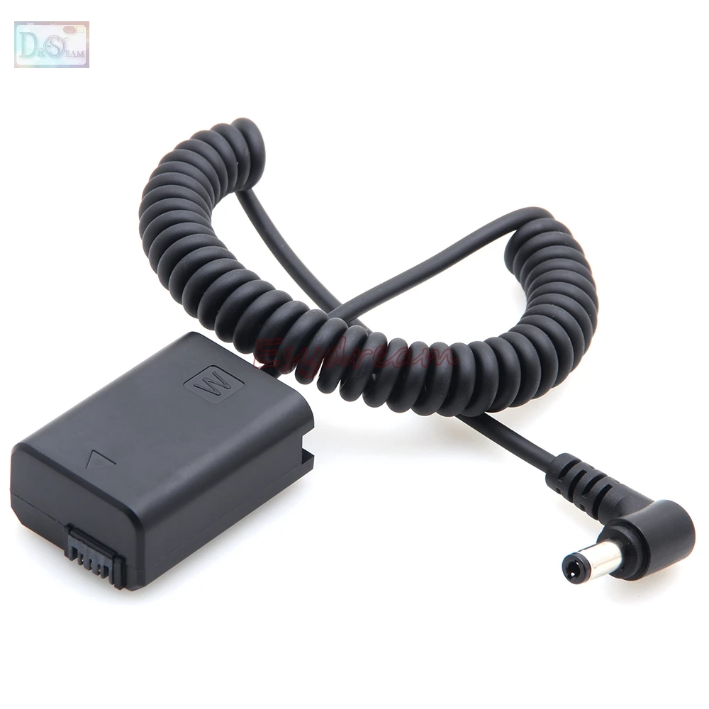 NP-FW50 FW50 Dummy Battery Pack Coupler Adapter with DC Male Connector Power Coiled Cable for Sony A7 II A6500 A6400 A6300