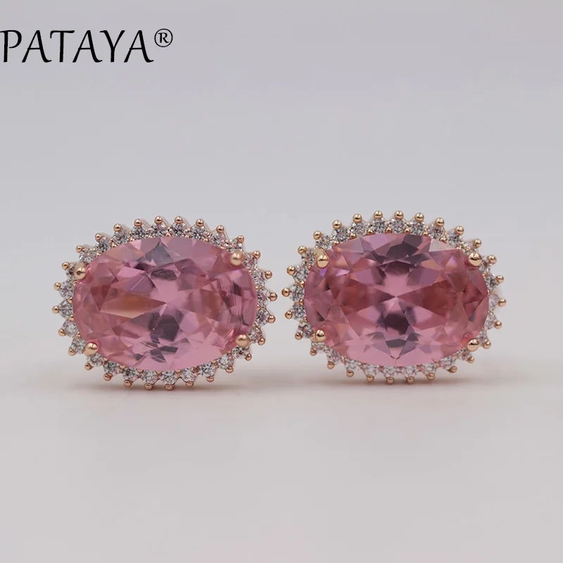 PATAYA New 585 Rose Gold Color Big Earrings Green Natural Cubic Zirconia Earrings Women Luxury Wedding Jewelry Dangle Earrings