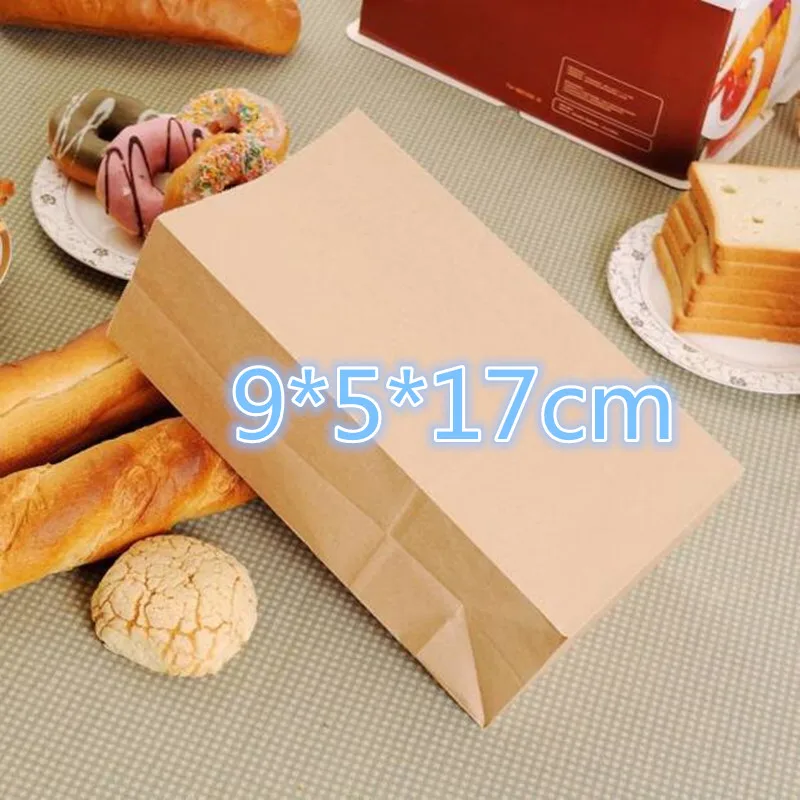 Retail 50Pcs/Lot 9*5*17cm Brown Kraft Paper Bags Gift Food Bread Party Dessert Packaging Kraft Snack Chocolate Package Bag