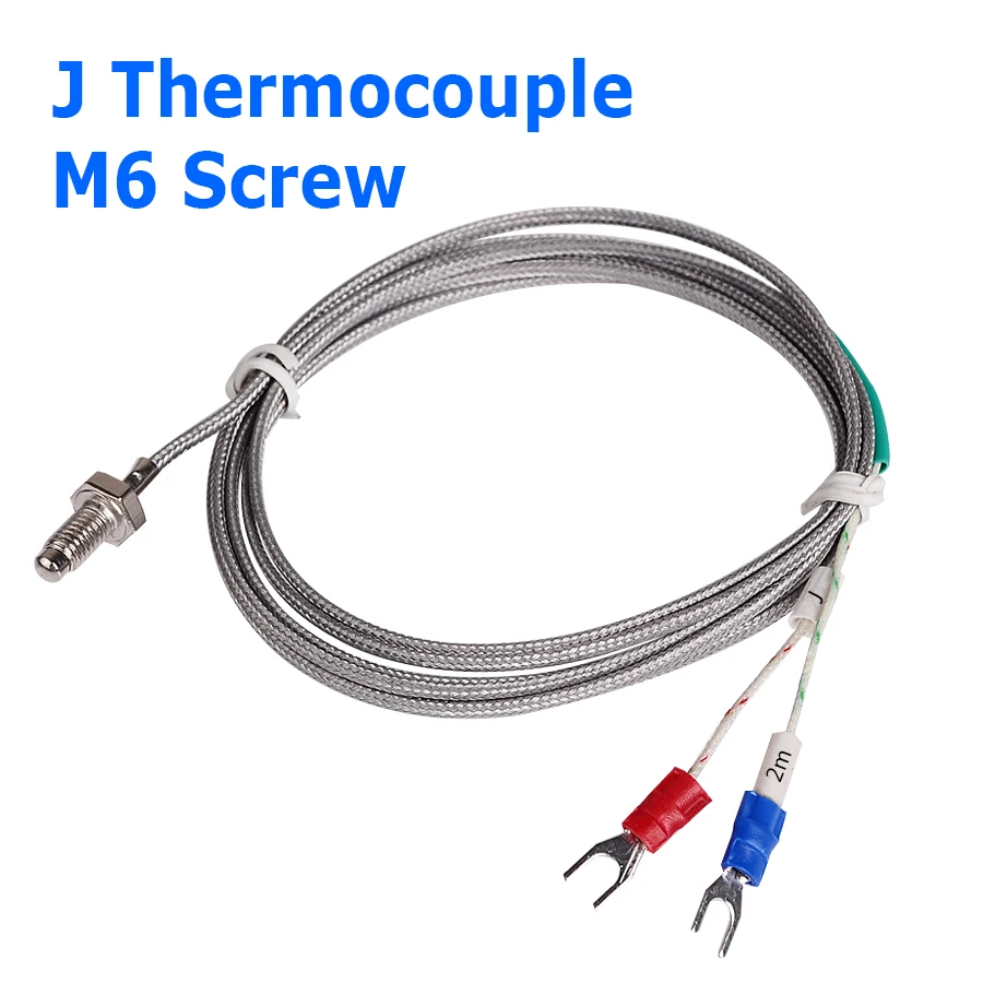 J Type M6 Screw Probe Thermocouple Temperature Sensor with 2M Cable for Industrial Temperature Controller