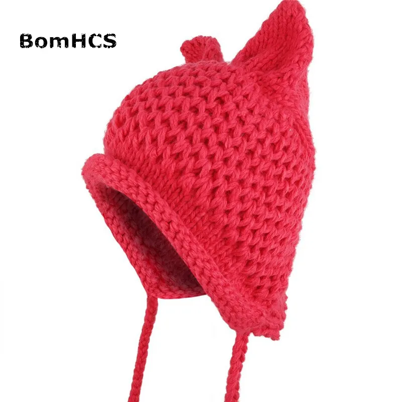 BomHCS 22 Colors Very Cute Fox Ears Hat 100% Hand Made Cold Weather Knitted Warm Beanie