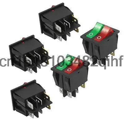 

5 Pcs 6 Pin SPST Red Green Neon Light On/Off Rocker Switch AC 250V/15A 125V/20A