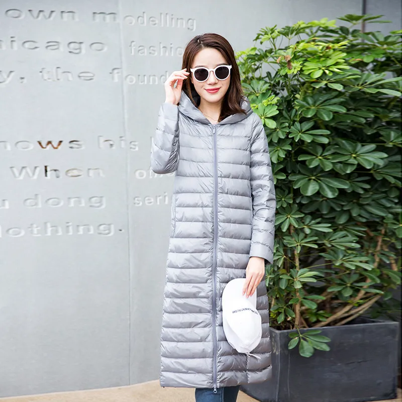 Women Down Jacket 2022 New Autumn Winter Warm Light Thin White Duck Down Coat Parkas Female Long Hooded Puffer Outerwears 4XL