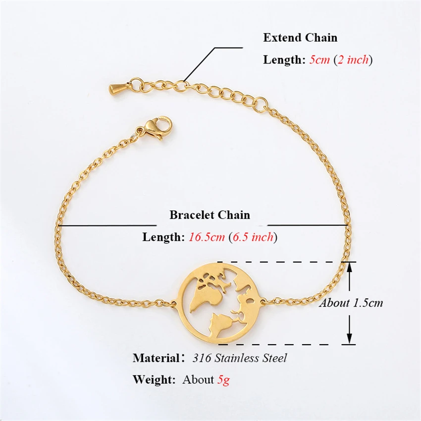 Gold Hand Link Chain Bracelet Femme BFF Charm  Global World Map Bracelets & Bangles Women Unique Jewelry Christmas Gift