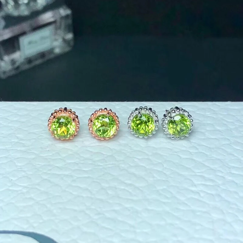 Simple round 925 silver stud earrings with gemstone natural peridot earrings for party sterling silver peridot jewelry