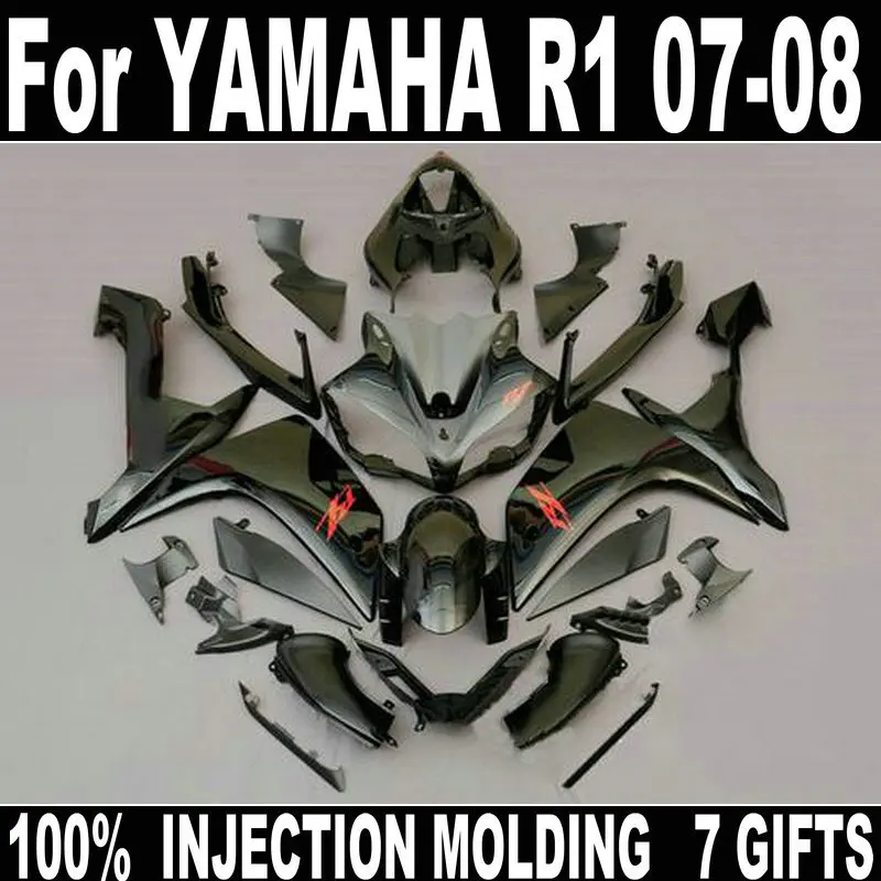 Black Fairing kit for Yamaha injection molding fairing YZF R1 07 08 bodywork parts fairings set YZFR1 2007 2008 BD15