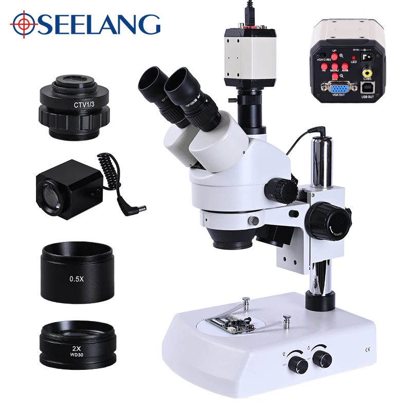 3.5-90x Trinocular Zoom Stereo Microscope HD Digital Welding Mobile Phone Repair 2k USB VGA CVBS Camera + 1/3 Adapter LED Lights