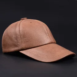 RY9112 Branded New Male Casual Genuine Leather Baseball Cap For Men Real Cowhide Black/Beige Dad Hats Mens Big Brim Cool Hat