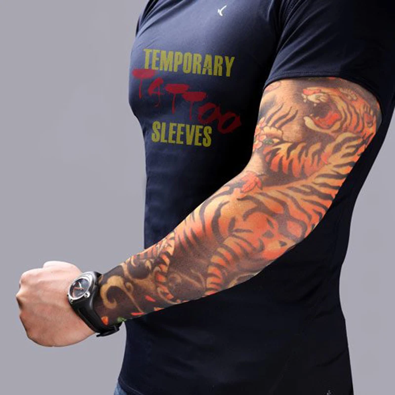 5 pcs Men Long Summer Tattoo Sleeves elastic temporary tattoo sleeve Armguard Sun Protection Cover Outdoor Driving Ice Silk Arm