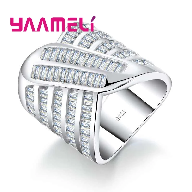 Luxurious Unique Design With Full Shiny CZ Crystal Wedding Rings For Ladies 925 Sterling Silver Fashion Jewelry Hot