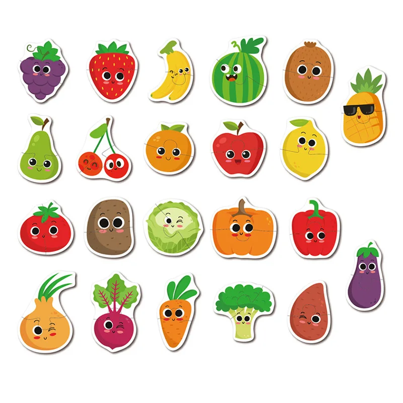 24Pcs Houten Puzzel Voor Kinderen Cartoon Dieren/Fruit Groenten/Voertuigen 3 Stijlen Montessori Educatief Speelgoed Voor Kinderen