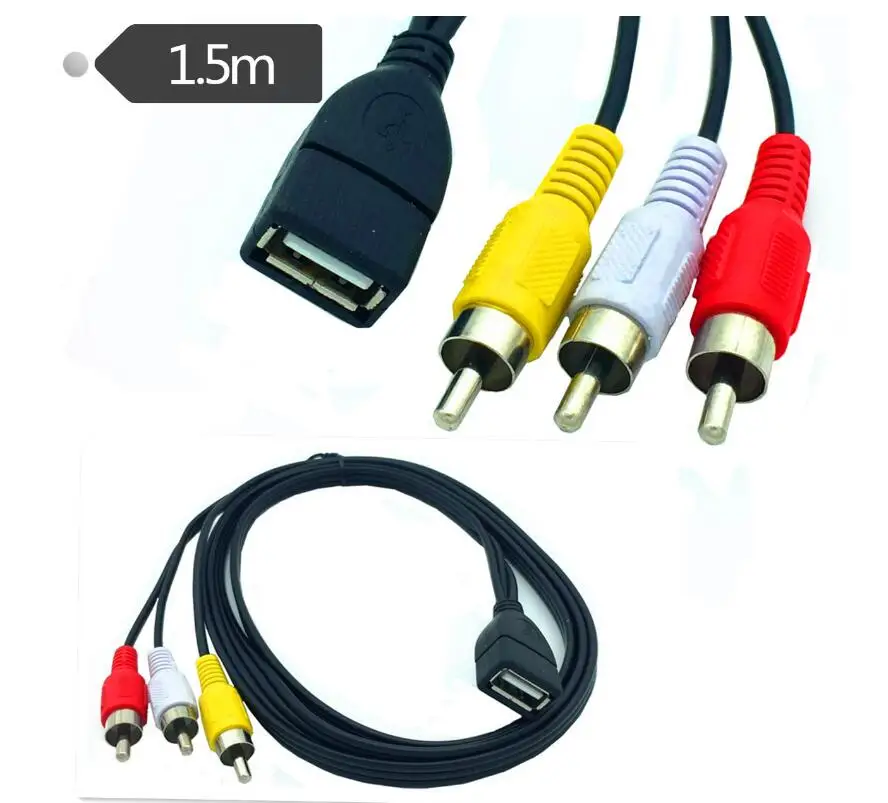 5ft 1.5m 0.2m 0.5m USB A kobieta do 3 RCA Phono kabel AV prowadzić PC TV Aux Audio wideo kabel adapter 150cm