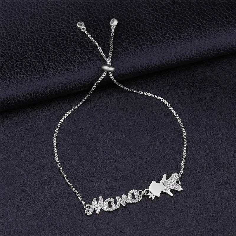 Juya Women Bracelets Supplies MaMa Boy Girl Charm Bracelets For Mom Daughter Birthday Gift Jewelry Adjustable Chains Bracelets