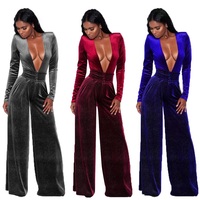 2019 Fashion Solid color Women Jumpsuit Sexy Deep V-neck Plus size Clothes