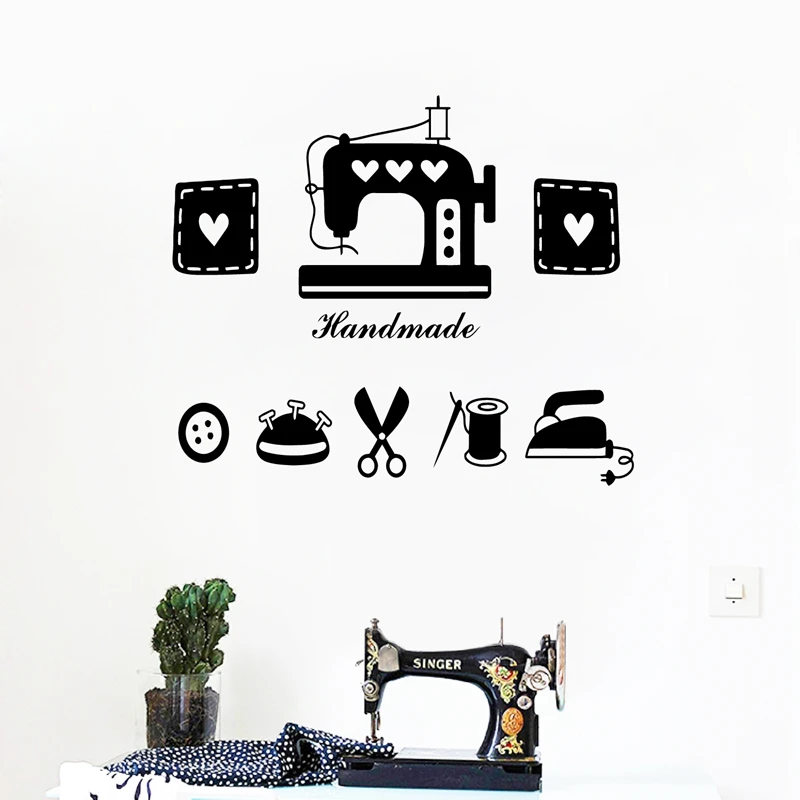 Tailor's Shop Vinyl Wall Sticker Clothes Store Window Glass Decor Sewing Machine Iron Scissors Wall Decals Home Room Decoration