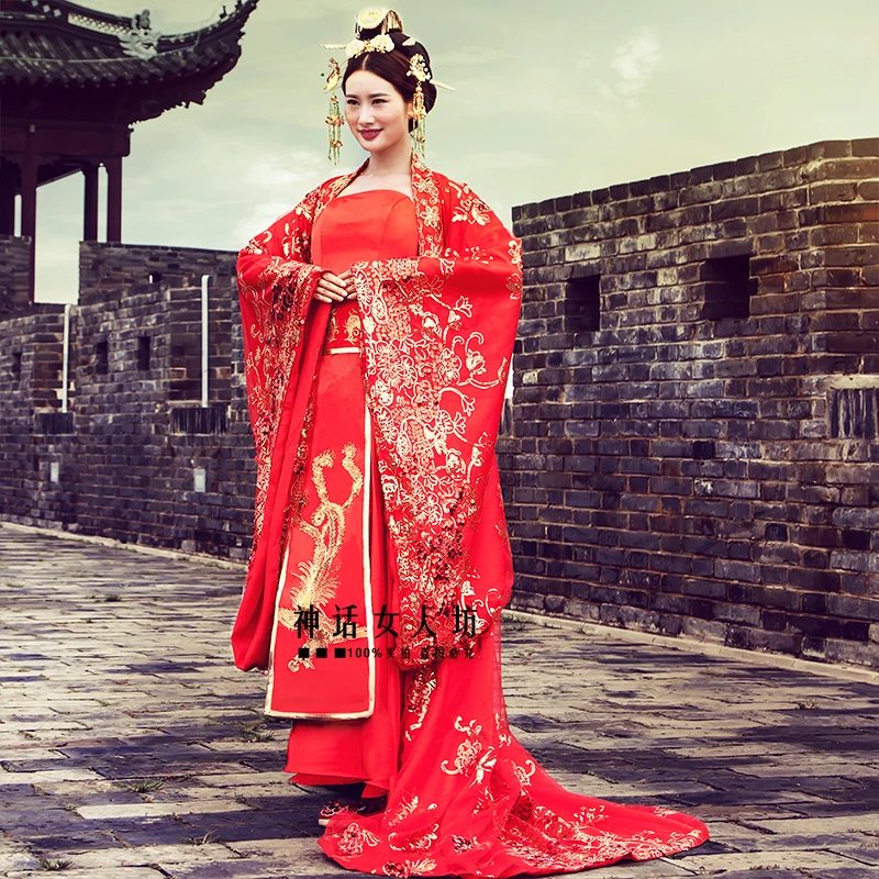 Chinese couples Gown Dress dragon Phoenix matching men women red Black Royal Costume Quality Antique wedding Hanfu For overseas