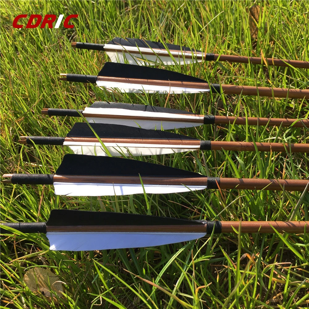 6/12/24PCS 32'' Black & White Turkey Fether Traditional Handmade Bamboo Arrows For Archery