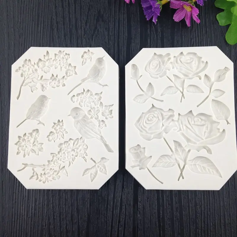 New Roses Bouquet Bird Silicone Mold Magpie Flowers Fondant Cake Decorating Tool Chocolate Mold DIY Manual Cake Baking Tools