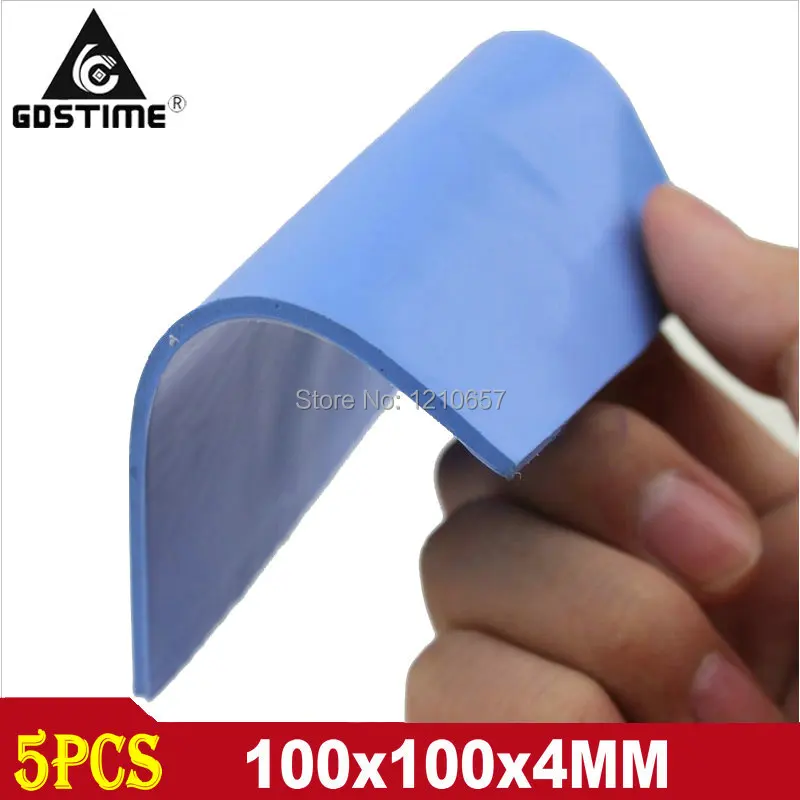 5PCS Gdstime 100x100x4mm Thick GPU CPU Heatsink Cooling Thermal Conductive Silicone Pad 4MM