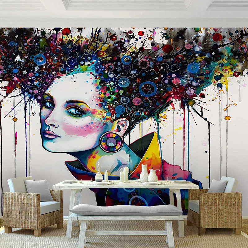 Modern Abstract Exaggeration Color Character Mural Photo Wallpaper Restaurant Clubs KTV Bar Personalized Customization 3D Fresco