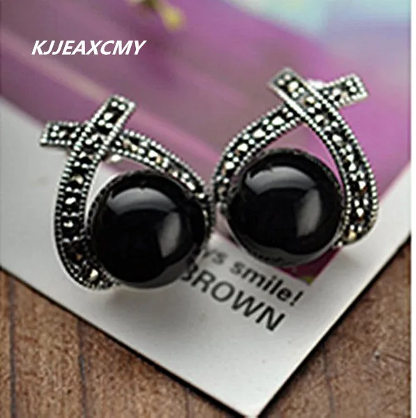 

KJJEAXCMY Black Wholesale 925 Sterling Silver Jewelry Inlaid Onyx Marcasite Red Female Earrings