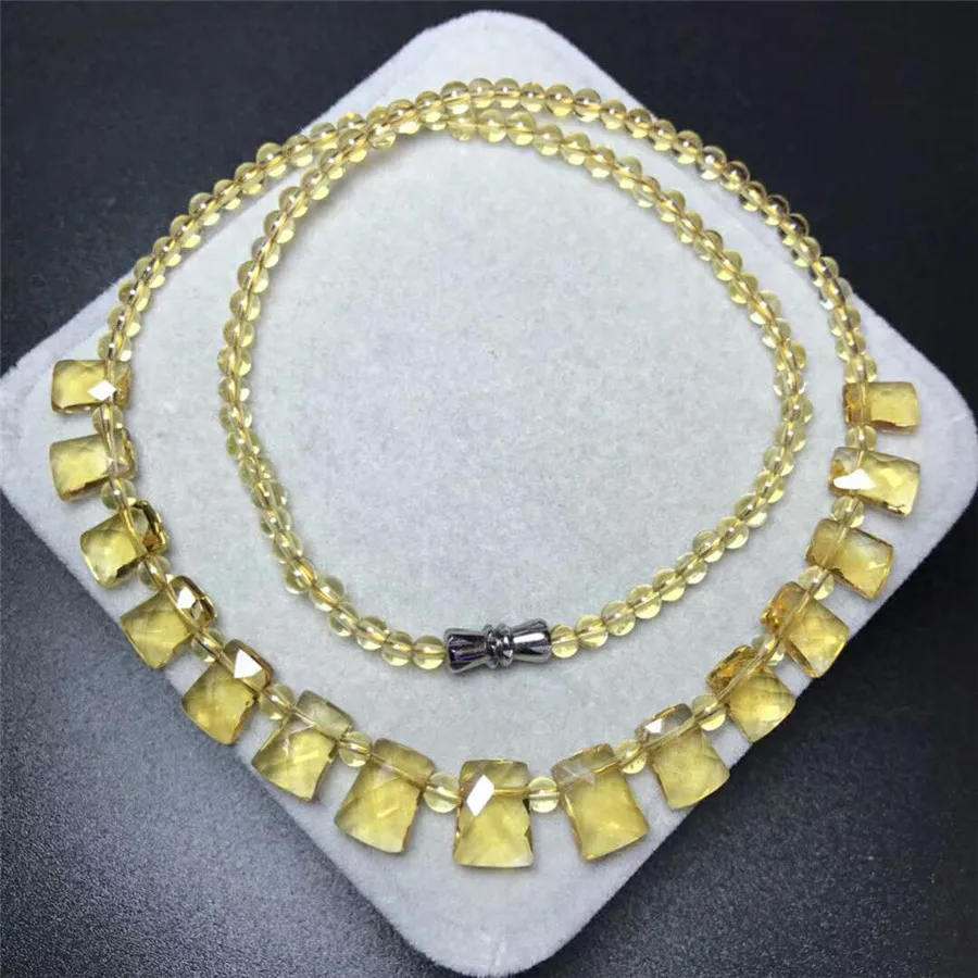 Natural Yellow Citrine Quartz Women Pendant Necklace Citrine Rectangle Beads Brazil Crystal Citrine Quartz AAAAAA