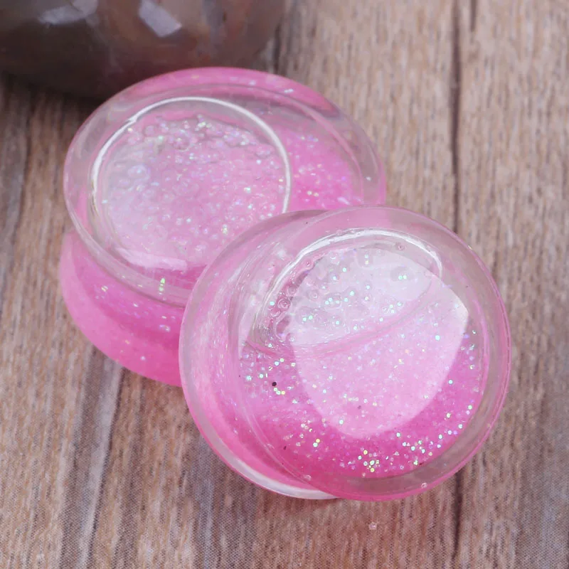 Factory Wholesales 120pcs pink Glitter Clear Liquid Filled Ear Plugs Flesh Tunnels Gauges Double Flared Saddle body piercing