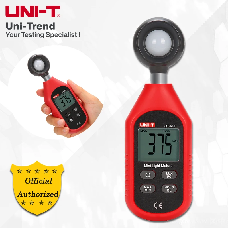 UNI-T UT383/UT383BT Mini Light Meter; Industrial/Household Lux Meter, LCD Backlight, Low Battery Indication