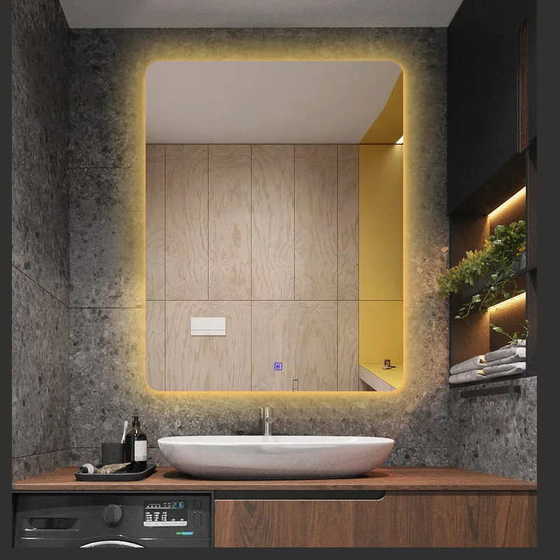 European Wall Mirror LED Light For Bathroom Big Mirrors mural Anti blur Smart Touch Control 220V Warm/White lamp Color Bluetooth