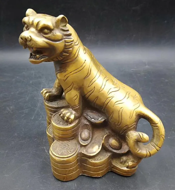 

Chinese collection archaize Brass twelve Zodiac Wealth Tiger Statue