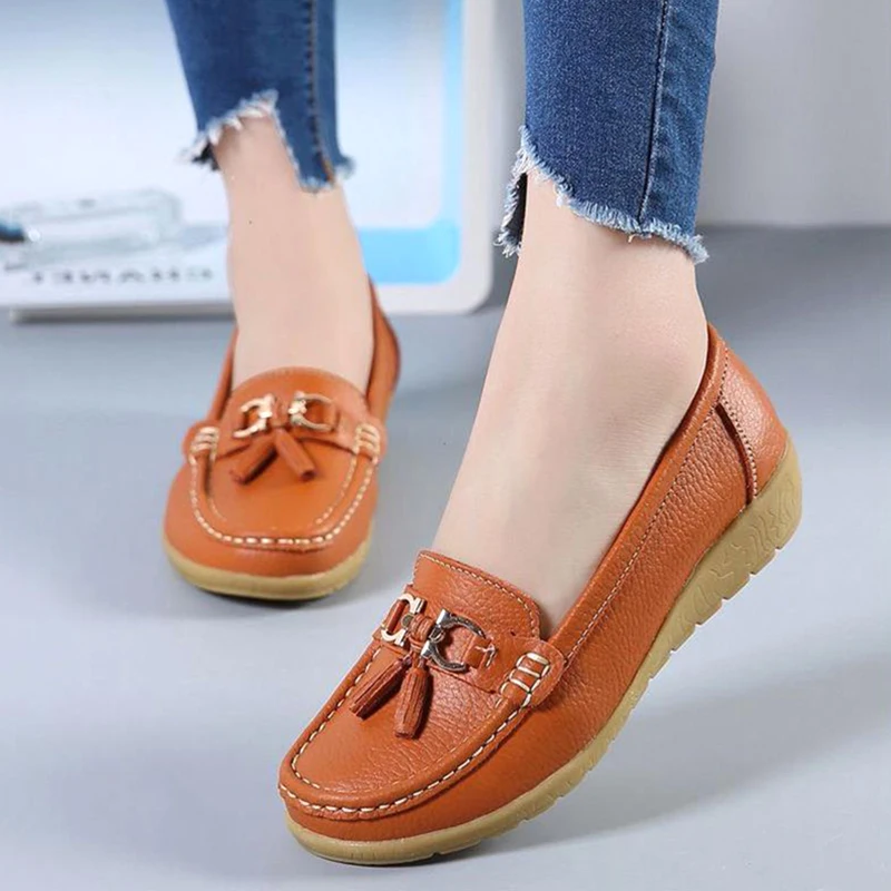 New Women Shoes Loafers  Female Moccasins Shoes Summer Genuine Leather Women Flats Slip On Women Loafers Flats Tassel Plus Size