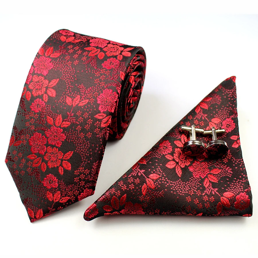 GUSLESON 2017 Mans Tie Floral 100% Silk Jacquard Necktie Gravata Corbatas Hanky Cufflinks Tie Set for Men Formal Wedding Party