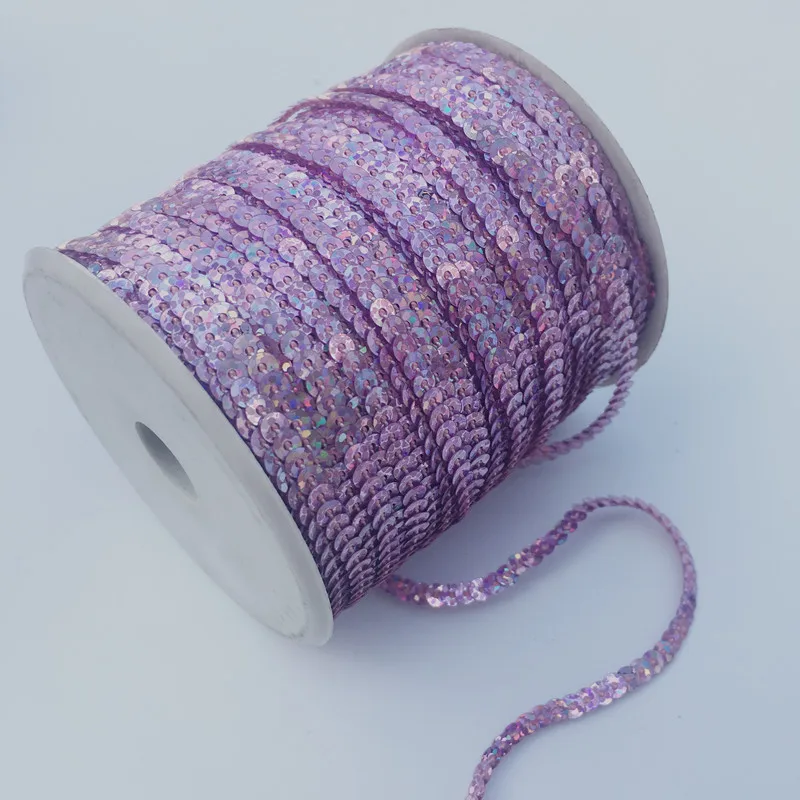 1 Roll/Lot (100 Yards) Dia 6mm PVC Flat Round Sequins Roll, Paillettes sewing on trim,Sequined Lace Ribbon DIY Accessory