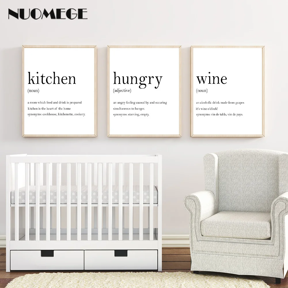 Kitchen Wall Art Prints Set Poster Hunger Angry Noun Wine Definition Canvas Painting Set Of 3 Prints Quote Decoration Picture