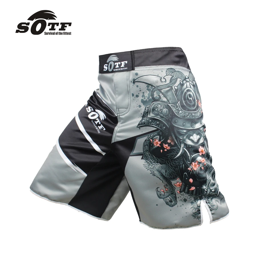 

SOTF men's Japanese warrior gray sports fitness angle pants Tiger Muay Thai short kickboxing boxing shorts mma boxeo pretorian