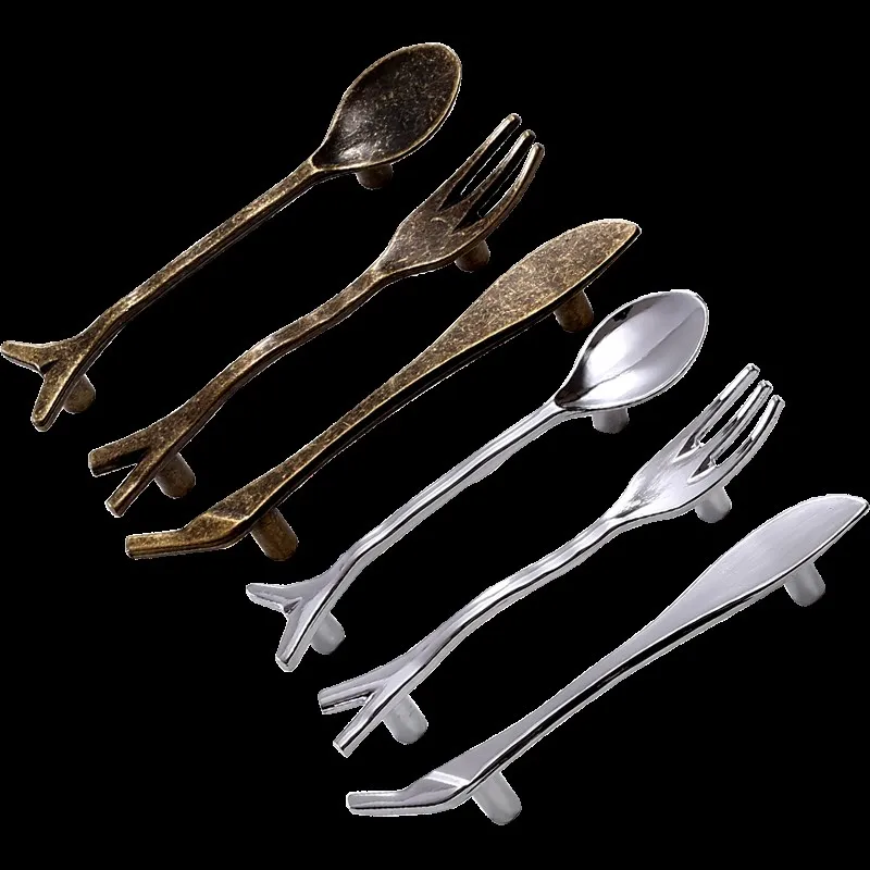 6PCModern minimalist creative personality furniture handle knife and fork spoon silver sideboard door handle cabinet door handle