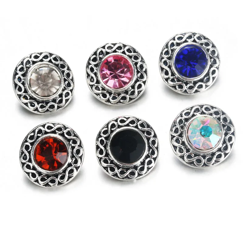 10pcs/lot 6 Color 12mm Snap Jewelry Lot Vintage Rhinestone Metal Snap Buttons fit DIY 12mm Sivler Snap Bracelets Jewelry 9825