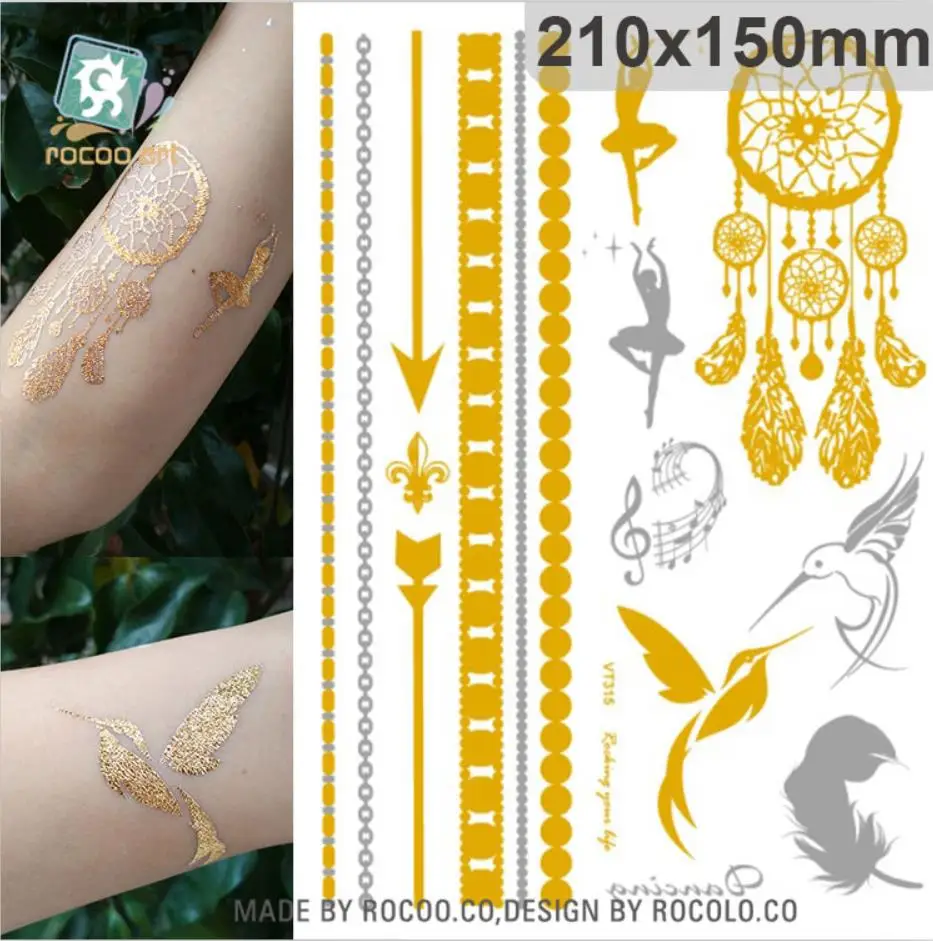 Rocooart Golden Silver Henna Tattoo Metallic Waterproof Temporary Tattoo Sticker Fake Tattoo Flash Taty Tatuagem For Body Art