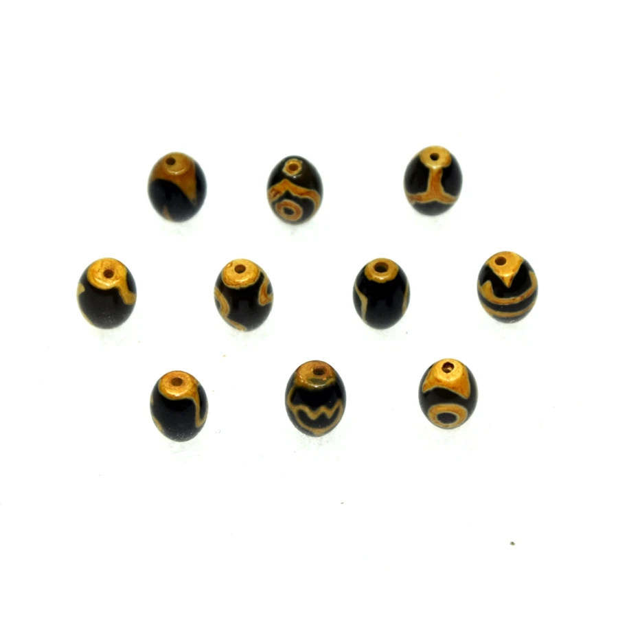 10pcs/lot Agate 10*14mm DZI beads black earthen gold line double tiger teeth 2/3 eyes lotus men&women jewelry DIY Free Shipping 2