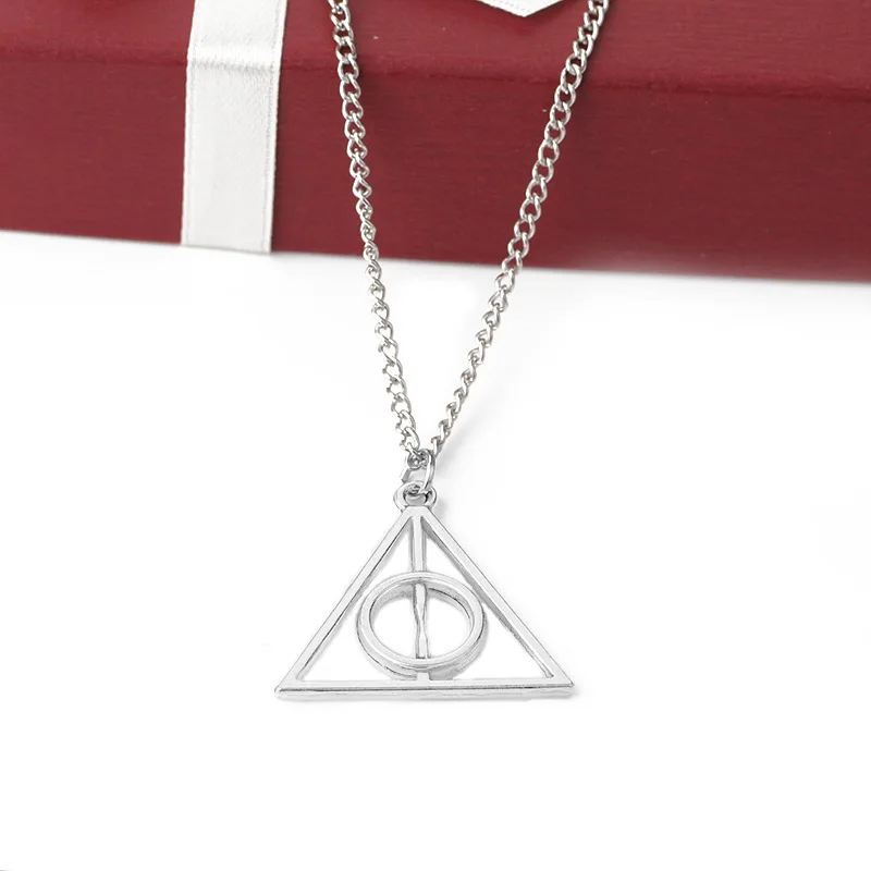 Hot Sale Movie Deathly Hallows Necklace Fashion Rotated Triangle Pendant Chain Jewelry For Women&Men