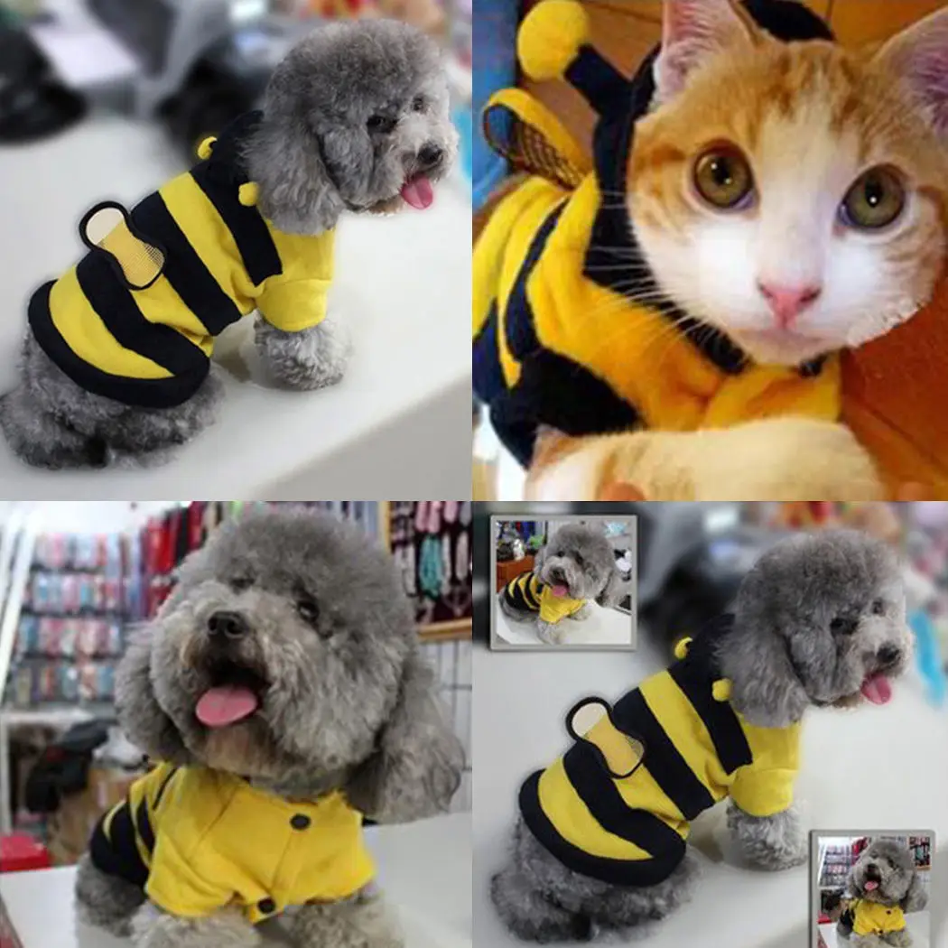 1pc Fancy Pet Dog Cat Clothes Soft Fleece Teddy Poodle Dog Clothing Cute Bee Warm Costome Pet Product Supplies Accessories 8Size