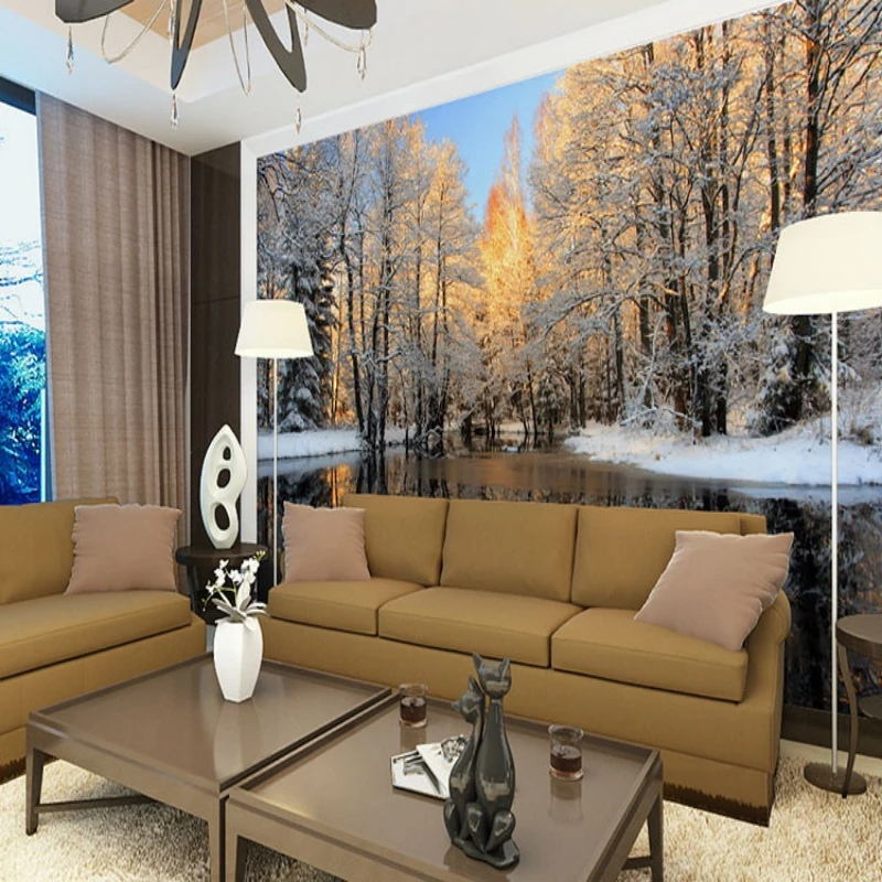 beibehang winter landscape birch tree forest river snow 3d room wallpaper landscape photo murals wallpaper for room wall decor