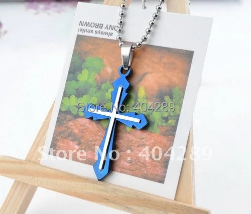 12Pcs High Quality 316L Stainelss Steel Double Layer Cross Pendant without Chain,2 Color (Black / Blue) for Choose