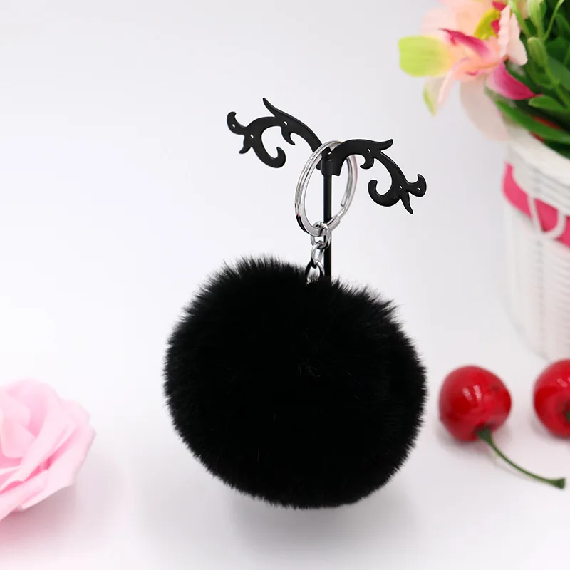 8CM Fluffy Rabbit Fur Ball Key Chain Cute Candy colors Pompom Artificial Rabbit Fur Keychain Women Car Bag Key Ring