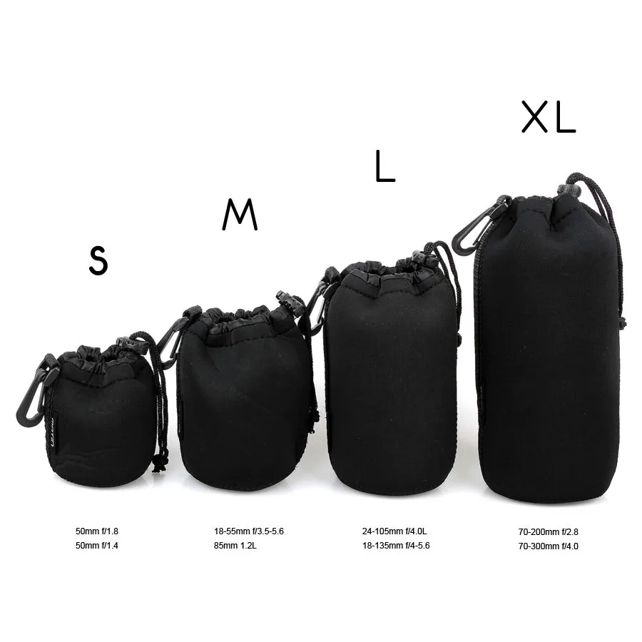 4 Pieces S/M/L/XL Camera Bag Lens Case Waterproof Bag Neoprene Soft Protector for Canon Nikon Sony Sigma Tamron Lens