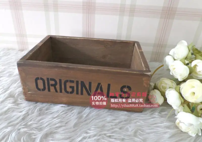 Desktop storage box retro wood pallets wooden box fleshy flowerpot shooting / camera props zakka